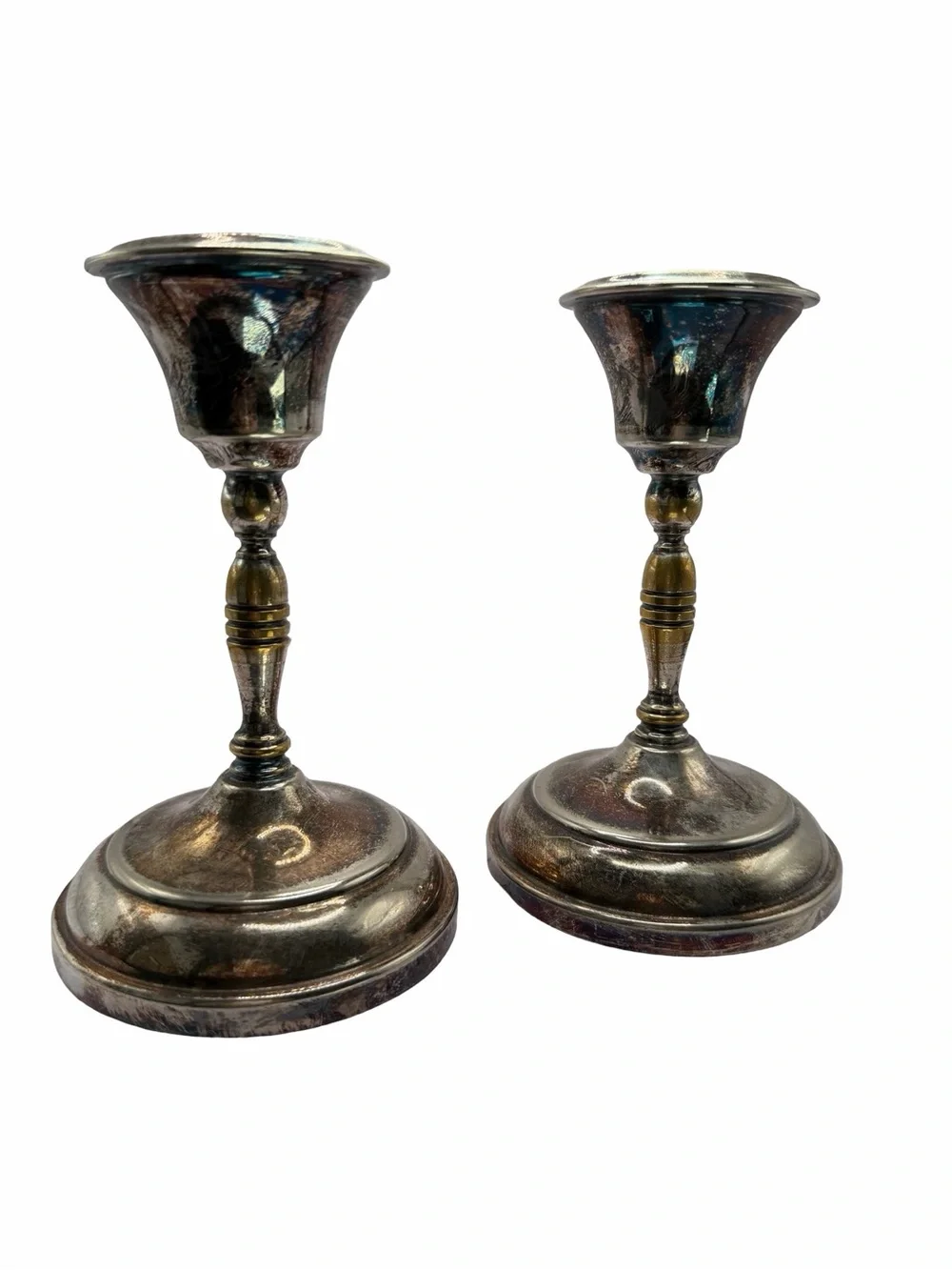 Vintage Wear-Brite Nickel Silver Candle Holders Grand Silver Co Hotel Ware Pair
